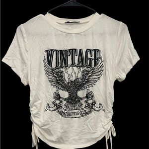 Papaya White Vintage Motorcycle Graphic Tee‎ w/ Side Ruching